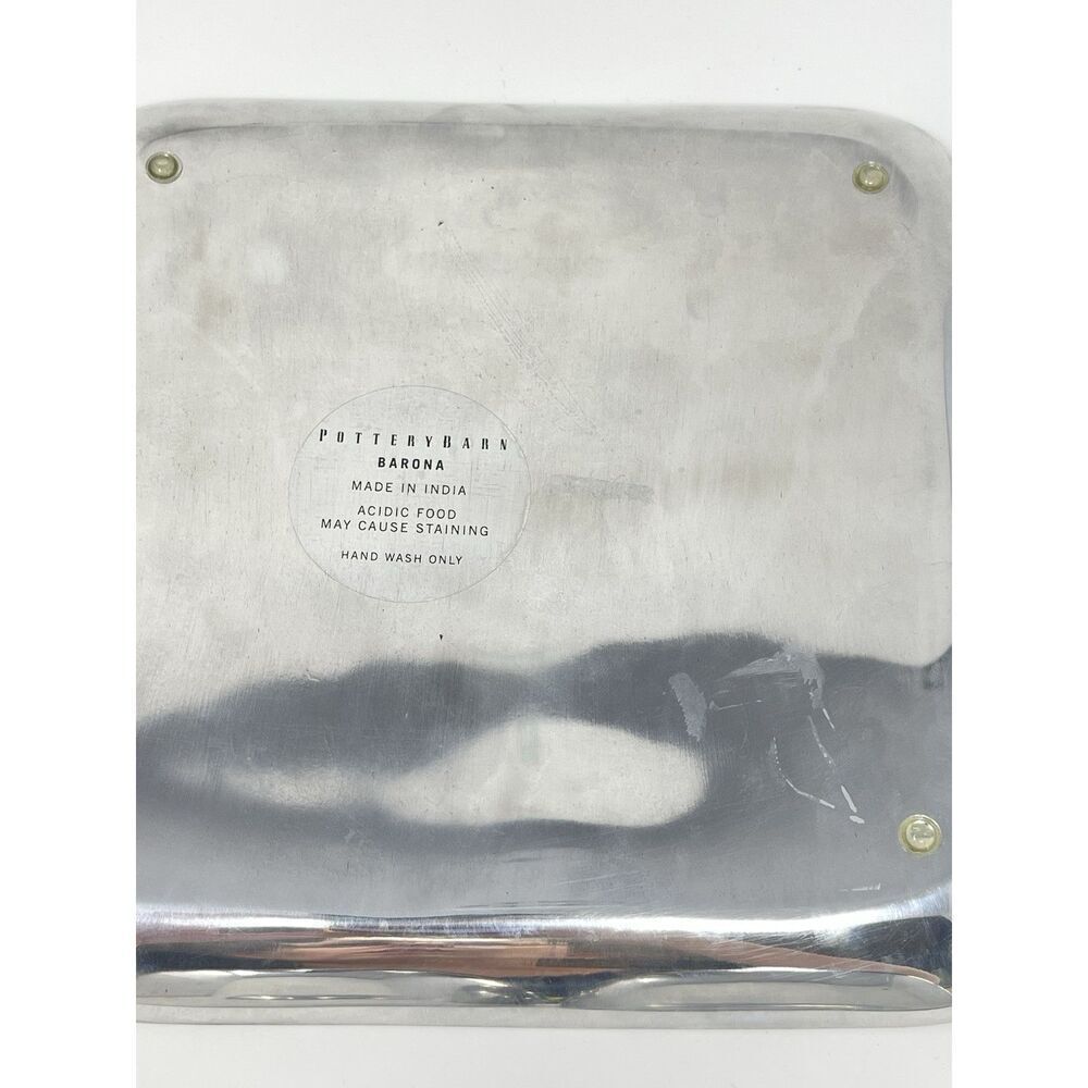 Pottery Barn Barona Condiment Snack Tray Bowls Square Silver Aluminum Party Set - Picture 4 of 5